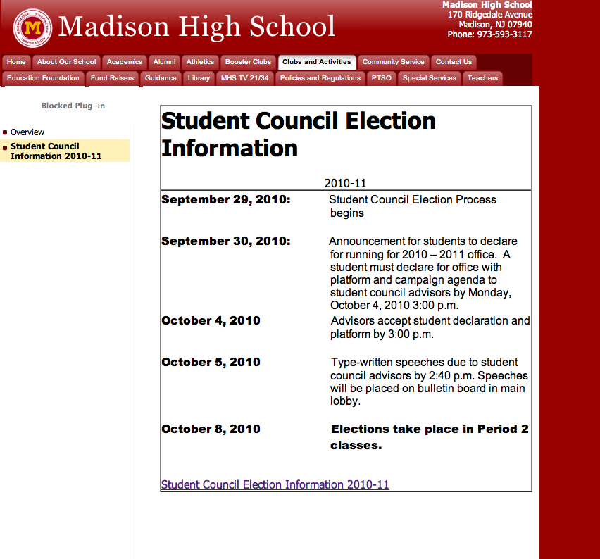 Student Council election schedule from a past year 