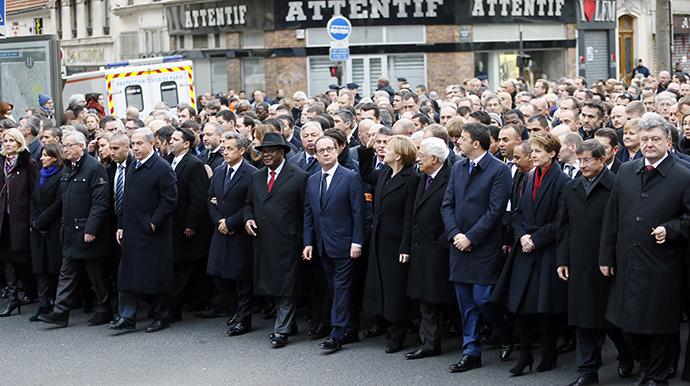 World Leaders leading Charlie Hebdo solidarity march in Paris.