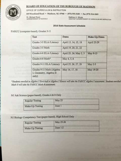 Dates posted for 2016 PARCC testing
