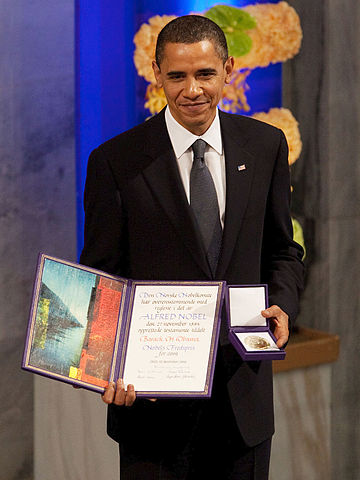 Barack Obama accepting his Nobel Peace Prize in 2009