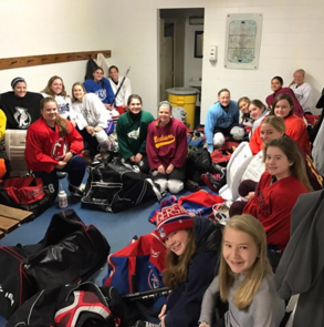 The Madison-Chatham girls’ hockey team dressed and ready for their 5:30 am practice 
