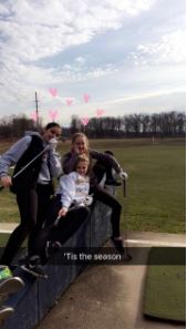 (left to right) Kyra Makowsky, Maddie Farrell, and Caroline Blount, and the first day of the golf season at Anchor Golf Center.