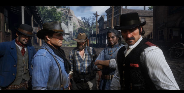 Members of the Van Der Linde Gange stand together in Valentine. From left: Javier Escuella, Arthur Morgan, Bill Williamson, Charles Smith, and the leader of the gang: Dutch Van Der Linde
(Google Common License)
