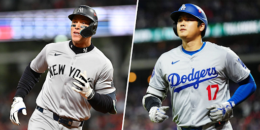 On the left is Yankees player, Aaron Judge, and on the right is Dodgers Player Shohei Ohtani