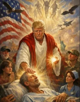 An AI image depicting the POTUS as 
Jesus Christ (posted to Truth Social by the President)
